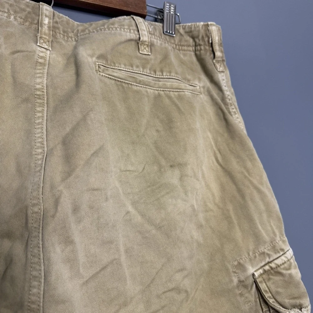 VTG American Eagle Mens Size 32 Military Cargo Cut Off Short Beige Canvas‎ Baggy